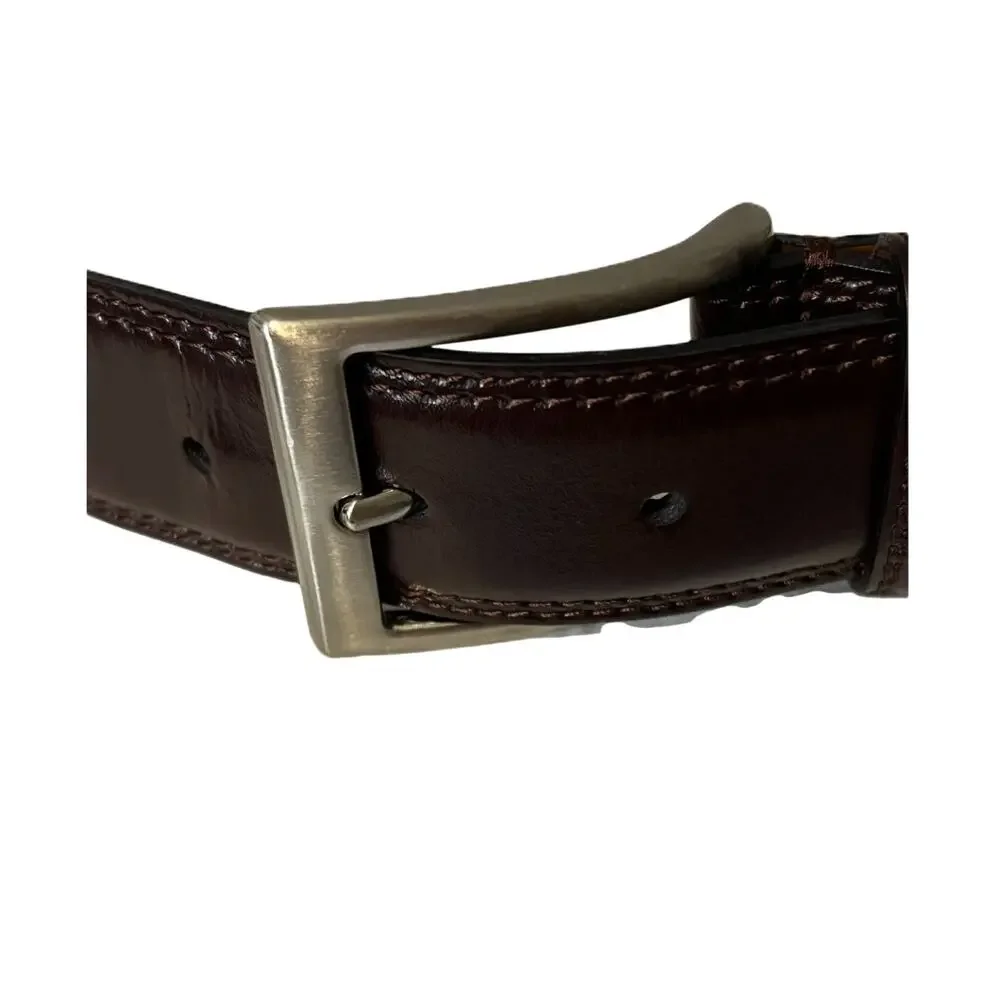 Joseph Abboud Mens Leather Belt Size 42/105 Brown Silver Brushed Buckle Italian